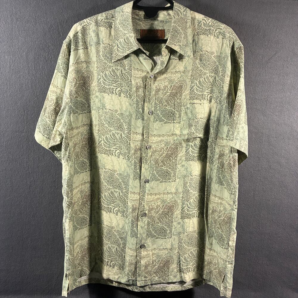 elba men silk linen shirt medium green coastal beach vacation tropical camp